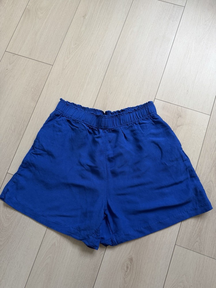 H&M Women's Blue Linen Blend Relaxed High-Rise Shorts Size M Elastic Waist