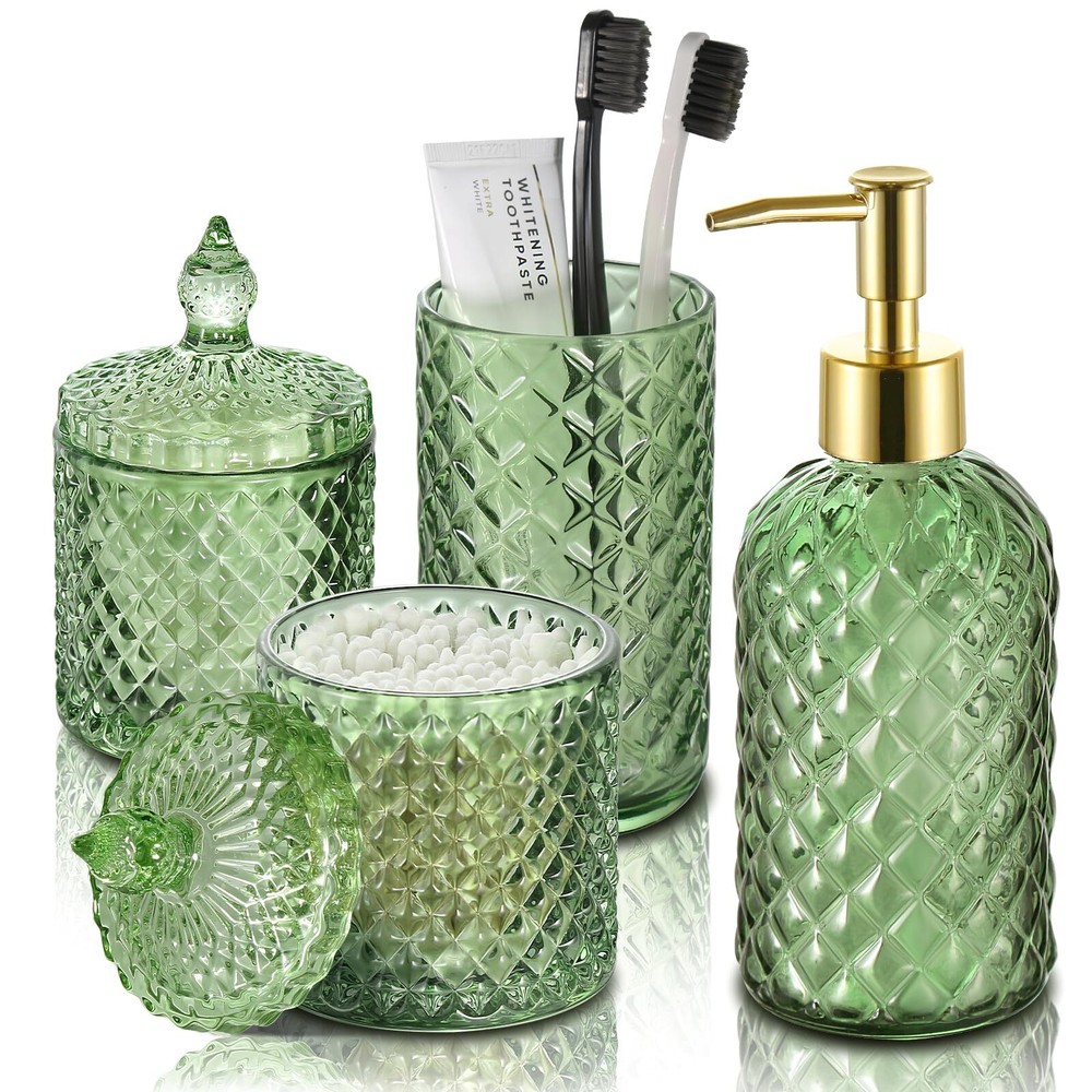 Olive Green Bathroom Accessories 4-Piece Set - Shower Decor Essentials