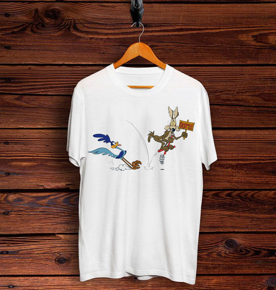 Catoon Wile E Coyote and the Road Runner White T Shirt Size S-4XL HNS074