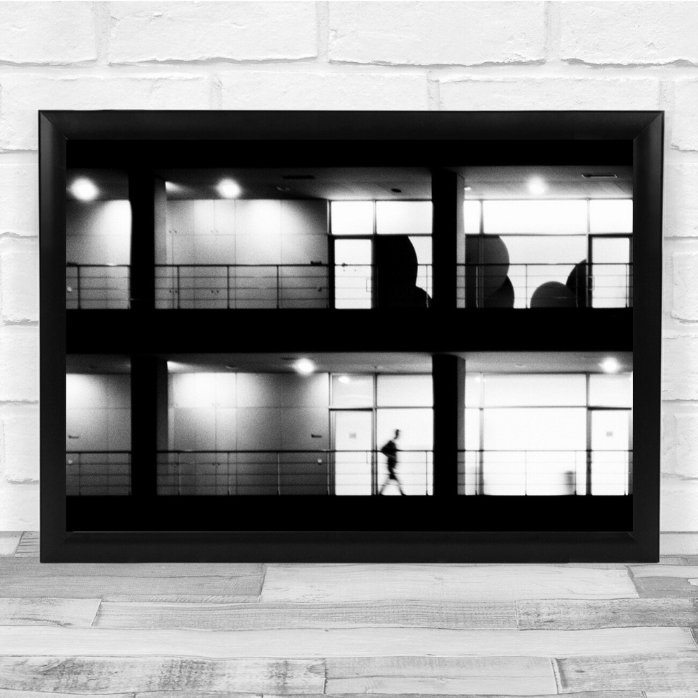 Balconies Street Walking Cityscape Black & White Wall Art Print