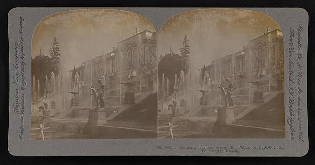 The fountain terrace,the palace of Peterhof, St. Petersburg, Russia 1905
