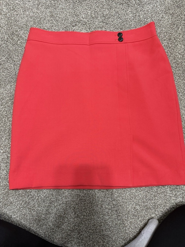 Ann Taylor Skirt Womens 12 Corral Straight Twill Button Accent Lined Blend*spot*