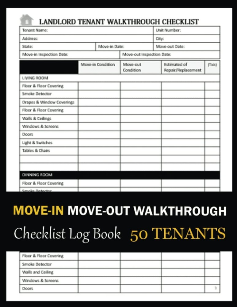 Move-In / Move-Out Walkthrough Checklist Log Book (50 Tenants): Rental Inspectio