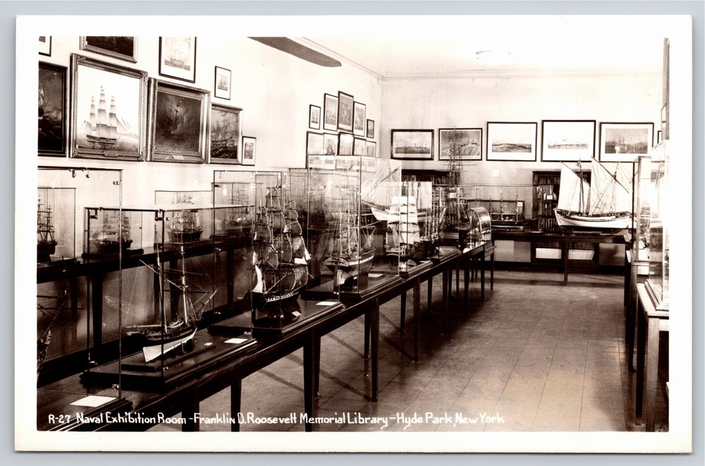 RPPC~Naval Exhibition Room FDR Memorial Library Hyde Park NY~Real Photo Postcard