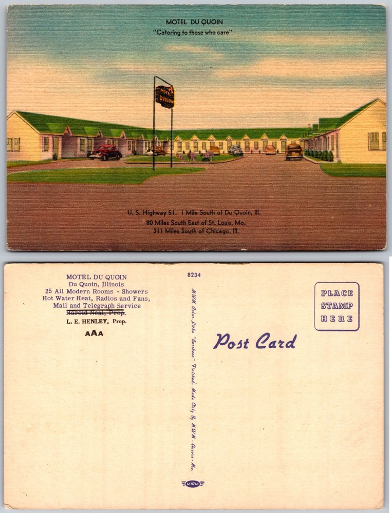 Motel Du Quoin Illinois Highway Cars Cabins Postcard