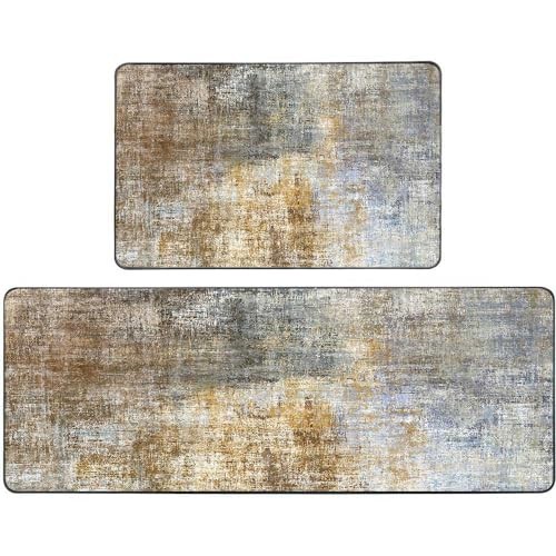Non-Slip Brown Kitchen Runner Rug Set of 2 Anti-Fatigue Floor Mats