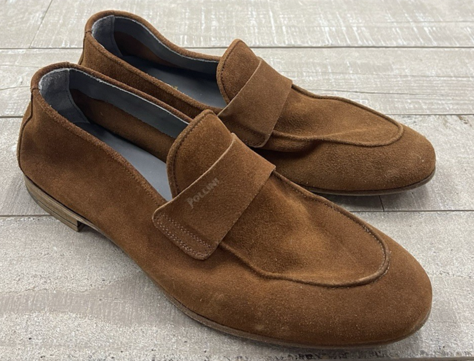 NIB Pollini Men Slip On Leather Loafer In Chestnut Size: 41 (US 8)