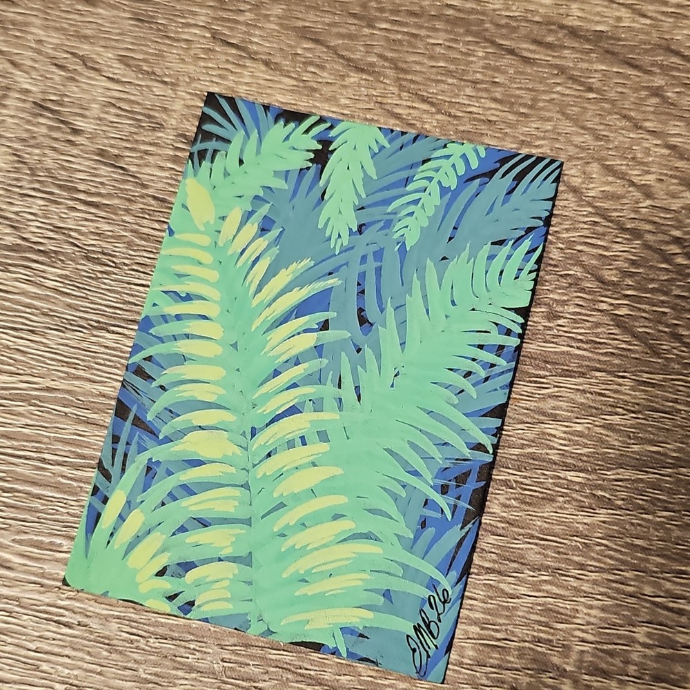 Original Miniature Abstract Painting ACEO - Plants, Acrylic, Signed
