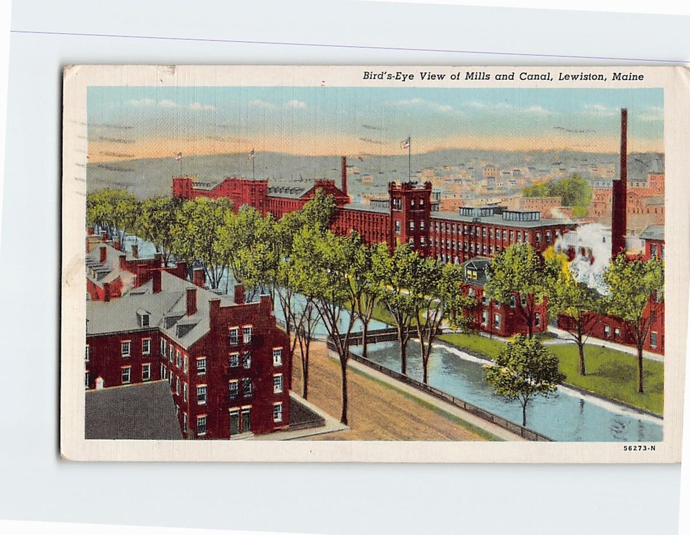 Postcard Bird's Eye View of Mills & Canal Lewiston Maine USA