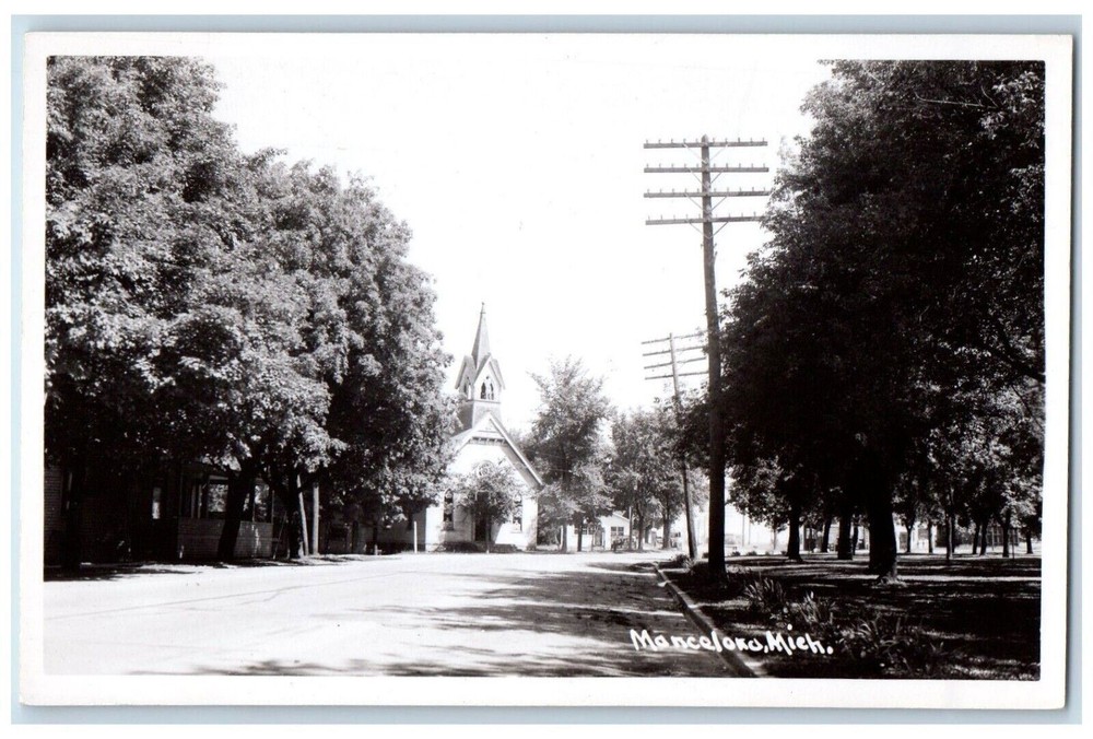 c1950's Church Bell Tower Mancelona Michigan MI RPPC Unposted Photo Postcard