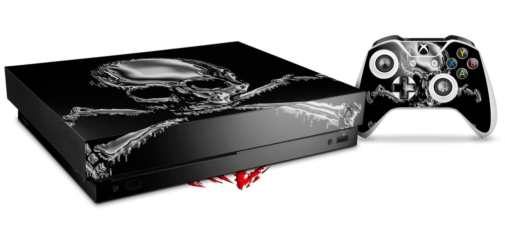 Skin Set for XBOX One X Chrome Skull on Black