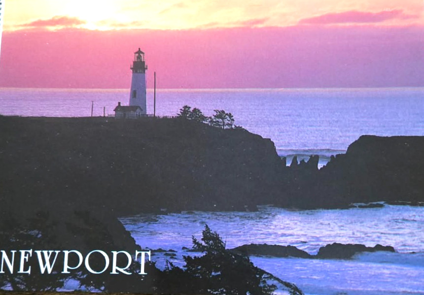 Postcard Scenic View of Yaquina Bay Lighthouse at Sunset Newport Oregon, OR