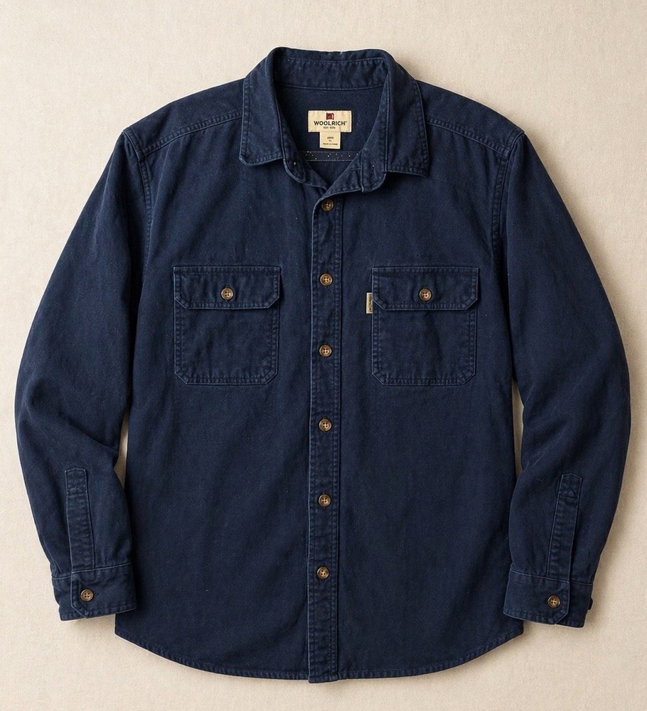 Woolrich Shirt Jacket Shacket Deep Navy Blue Cotton Button Up Workwear Mens XL
