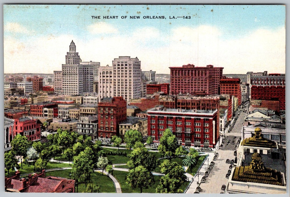 Vtg Linen Postcard City Hall Skyline View New Orleans, LA 1940s