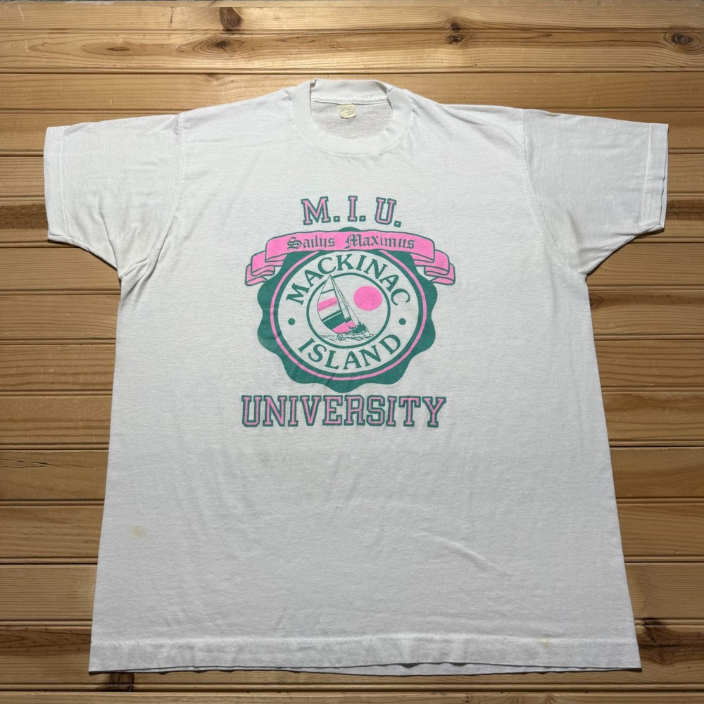 Vintage 90s Mackinac Island MIU University Parody Collegiate Souvenir Shirt XXL