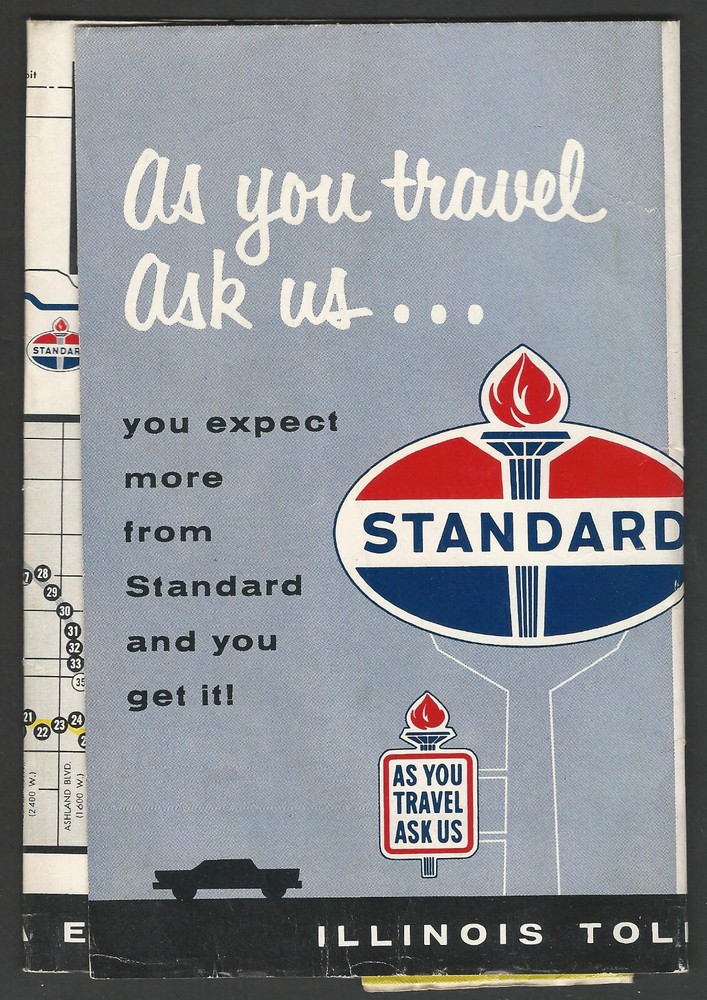 STANDARD OIL 1961 Illinois Tollway Map