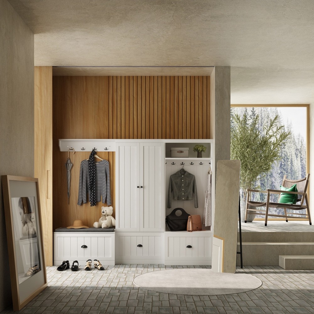Modular Furniture Combo with Storage Bench & Hall Tree Entryway Set