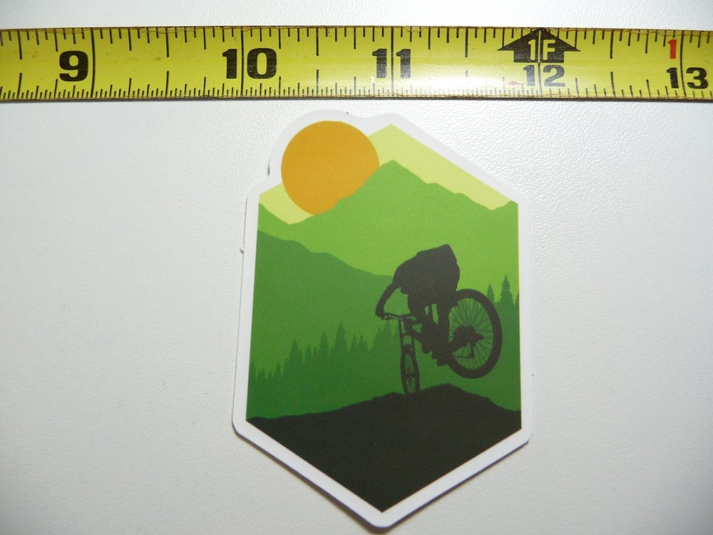 MTB MOUNTAIN BIKE SUNSET BEHIND PEAK DECAL STICKER RIDE RIDER