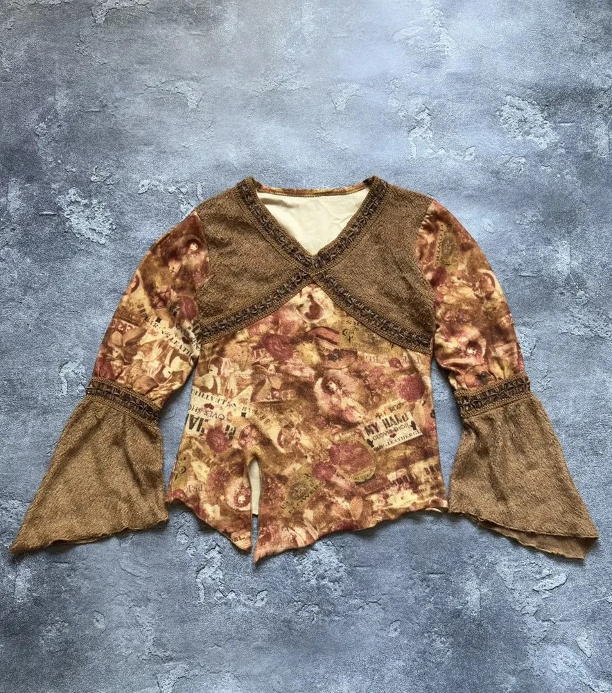 Vintage Y2K Grunge Fairy Flare Bell Sleeve Jean Paul Gaultier Type! Top Rare