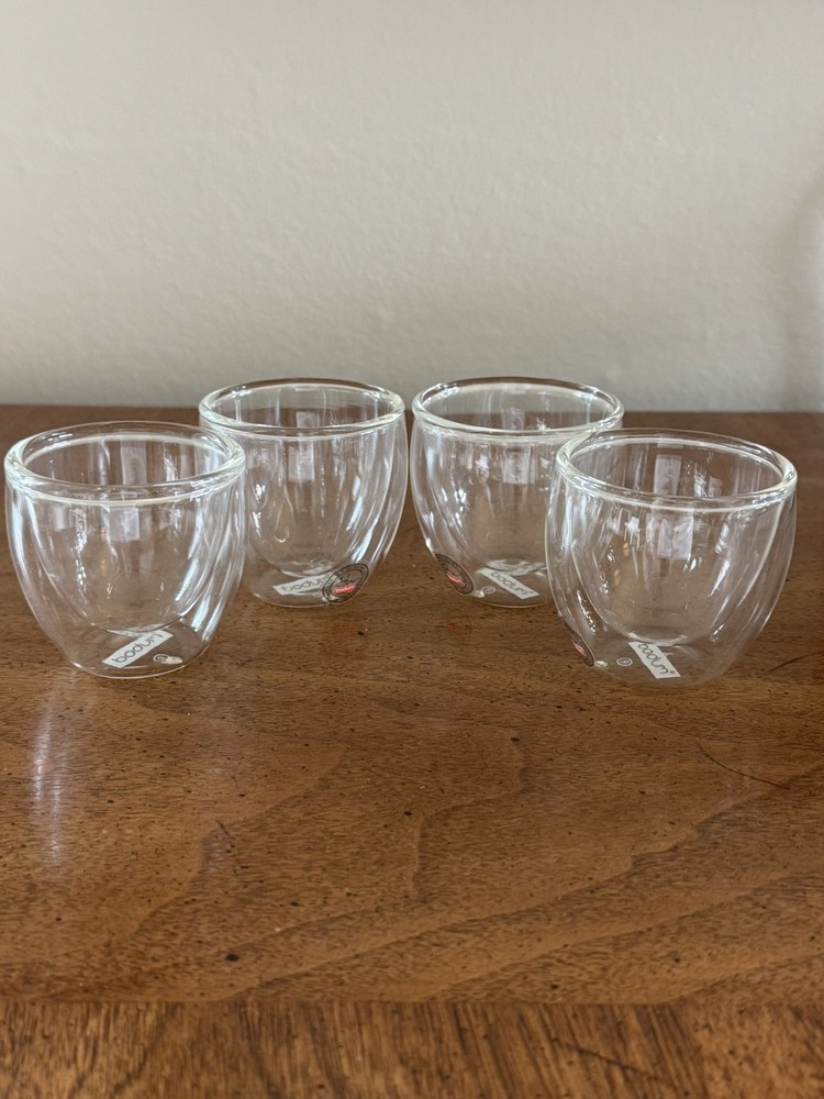 Pair NEW Bodum Double Wall Insulated Clear Glass Espresso Coffee Cups, 240ml