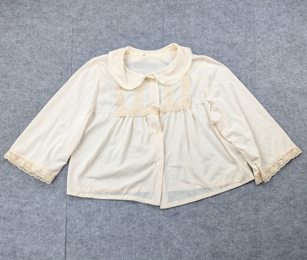 Vintage Nylon Blouse Womens Medium Victorian Retro Mod Peter Pan Cottage Prairie