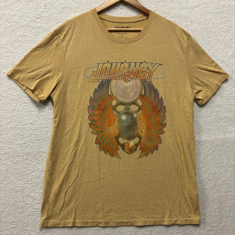 Journey Lucky Brand Mens Large Yellow Graphic Band Tee Shirt Scarab Winged 2023