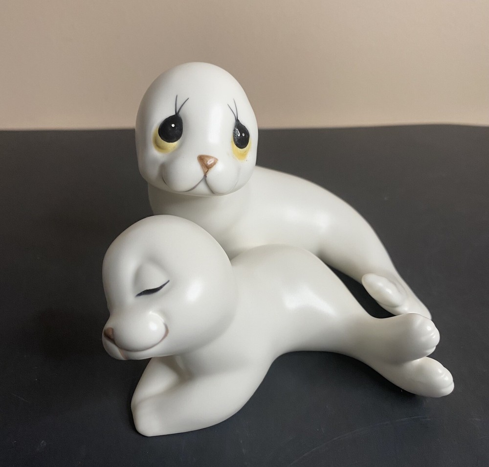 Oxford Set Of 2 Mother & Baby White Seal Ceramic Figurine Vintage Made in Mexico