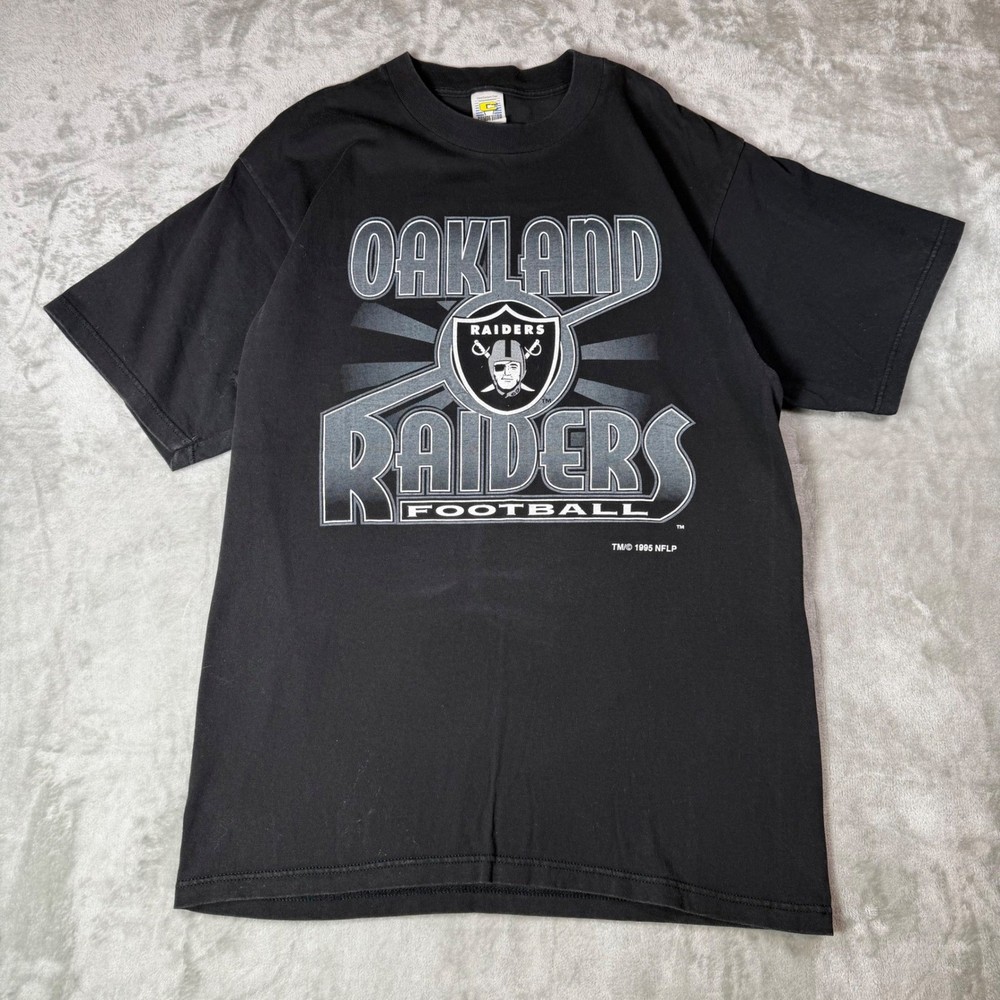 Vintage 1995 Oakland Raiders T Shirt Large NFL Football Black Competitor 90s USA