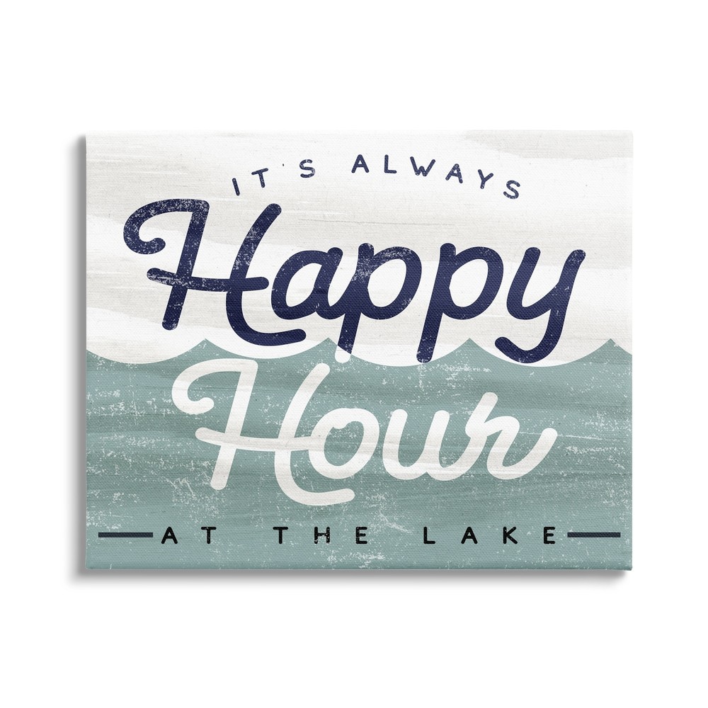 Stupell Always Happy Hour Vintage Lake House Wave Signage  Canvas Wall Art -