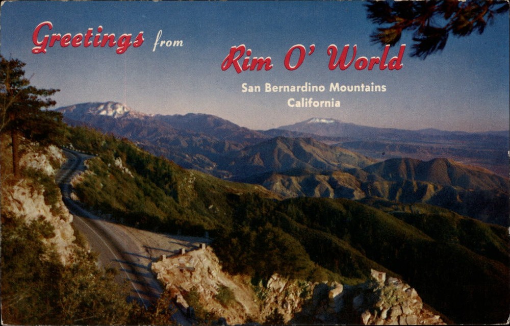 San Bernardino Mountains California Rim O' World highway unused vintage postcard