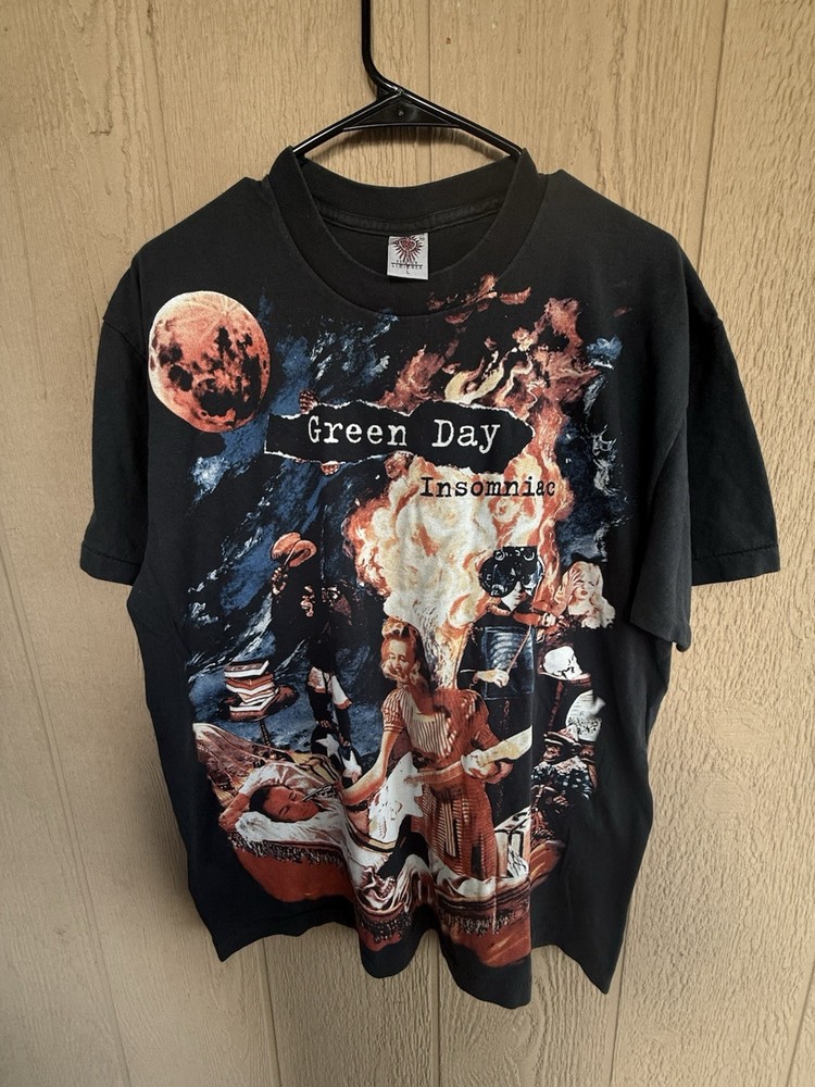 Vintage Green Day Insomniac Single Stitch Size L Band T Shirt REPRINT