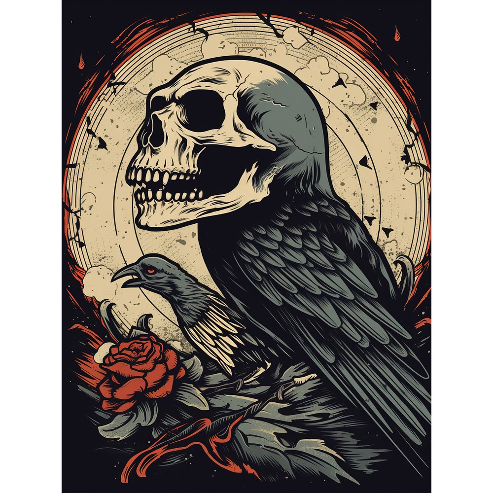 Raven Human Skull Old School USA Tattoo Americana 50s Huge Wall Art Poster Giant