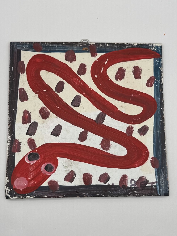 Original Mose Tolliver T Red Snake Folk Art Soda Can Tab Hanger 9.5
