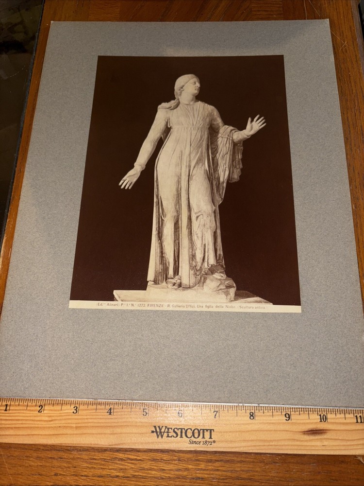 Vintage Daughter of Niobe Mounted Greek Sculpture Photo Florence Uffizi Museum
