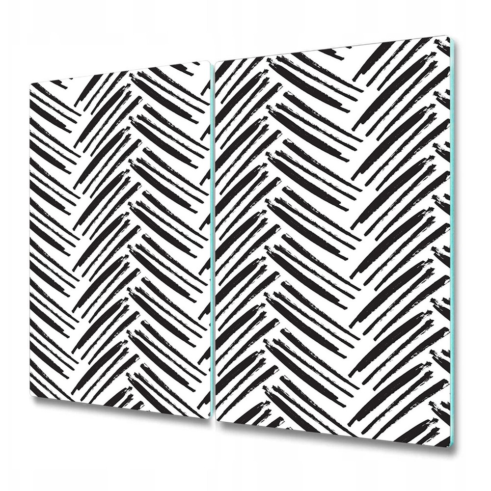 Glass Induction Ceramic Hob Cover herringbone black and white art. 2x30x52