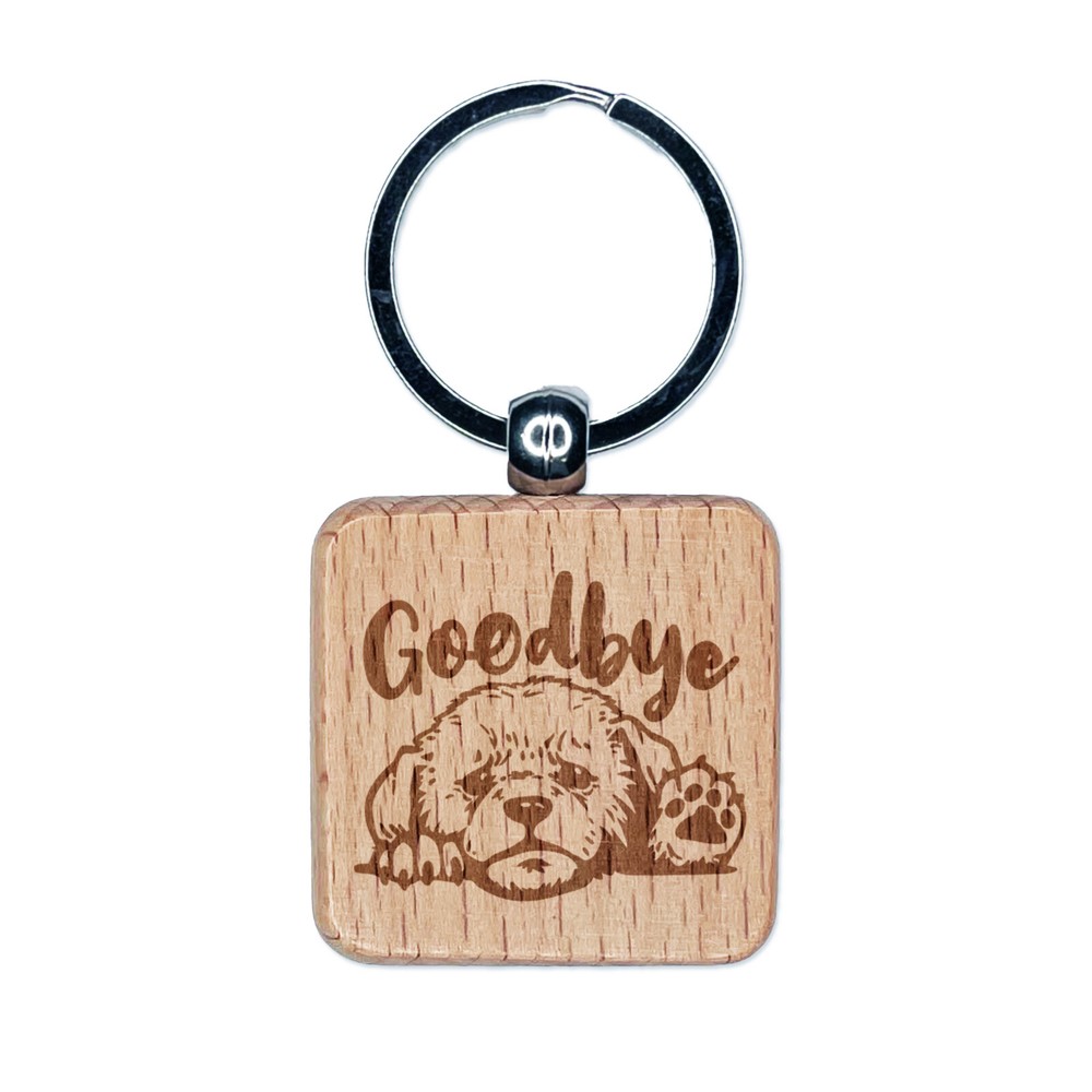 Farewell Puppy Dog Engraved Wooden Keychain Charm Tag  