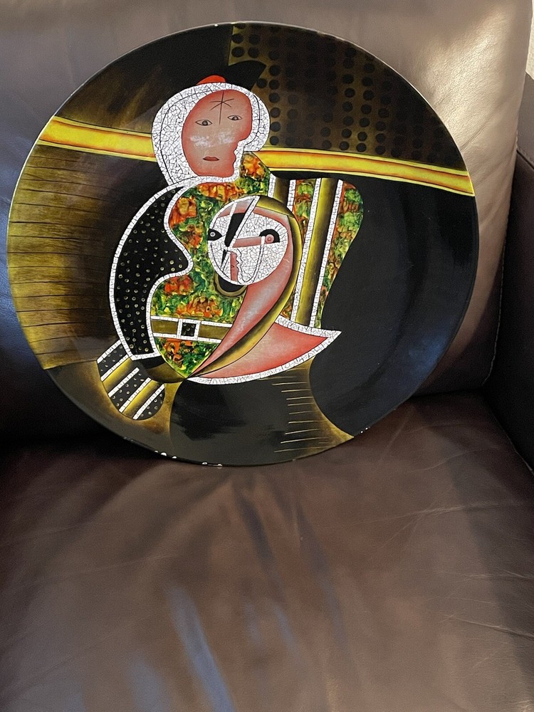 OOAK Enrico Baj/Picasso Styled Cubist MCM 18” Round Decorator Platter