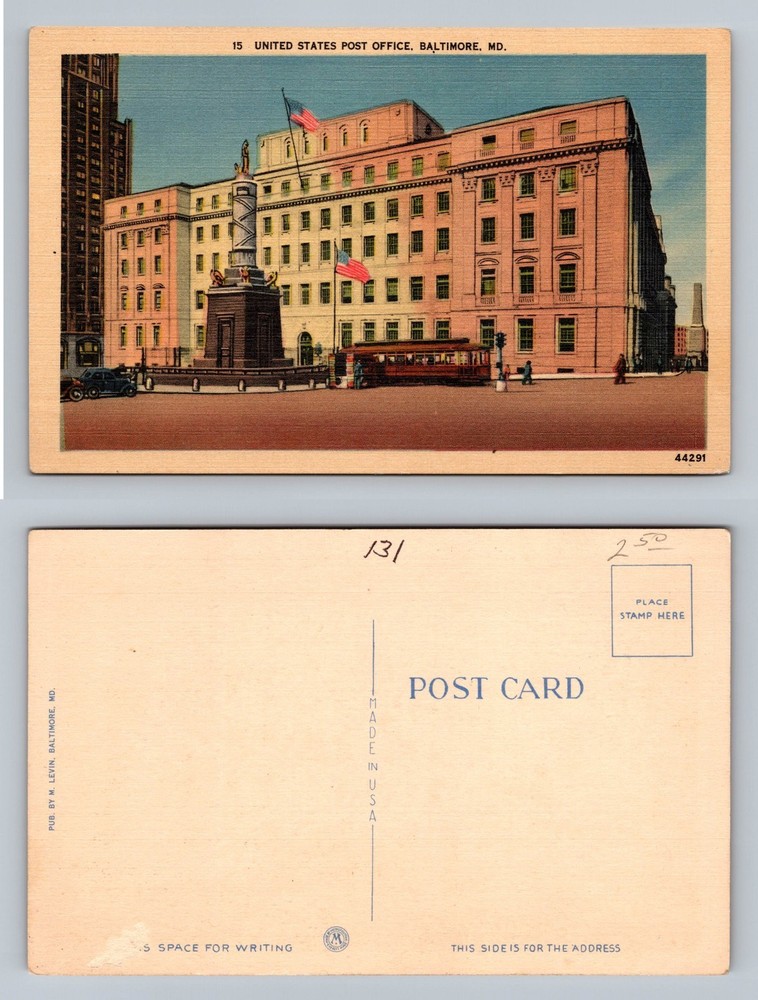 Baltimore, MD-Maryland, United States Post Office Flags View Vintage Postcard