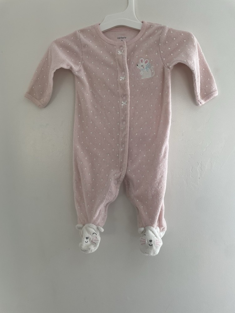 Carters Baby Girl Cute Mouse Footie Polka Dot Terry Snap-Up Sleep & Play Pink 3M