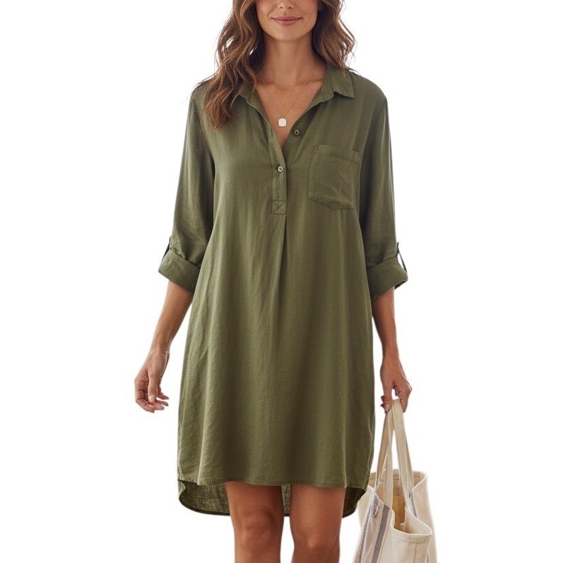 Old Navy Nautical Women Dress XL Costal Olive Green Linen Blend Beachy Relax Fit