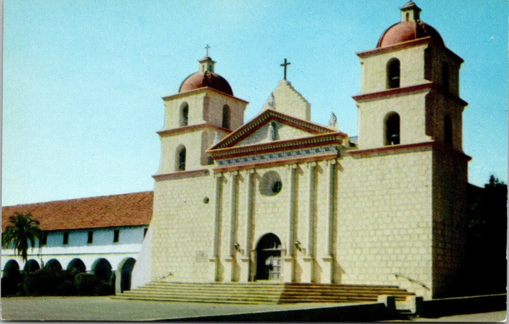 Entry View Santa Barbara Mission Camino Real California Vintage Postcard