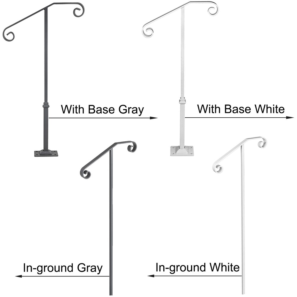 VEVOR Single Post Handrail In-ground Single Post Fit 1-2 Steps, Matte Gray/White