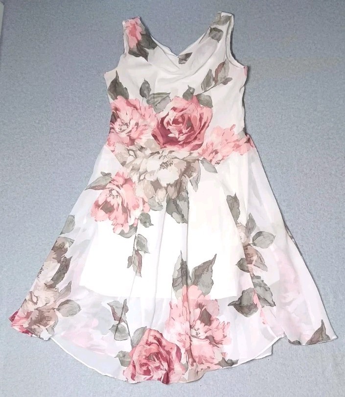 Vintage Robbie Bee Sleeveless Maxi Dress Womens Size 14 White With Rose Flowers