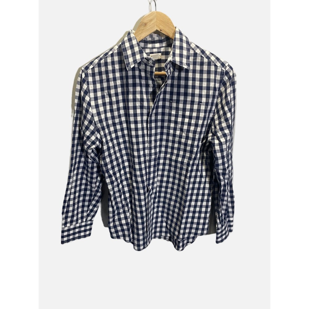 Crewcuts Button Down Shirt Kids 14 Navy Gingham Plaid Preppy Casual Top