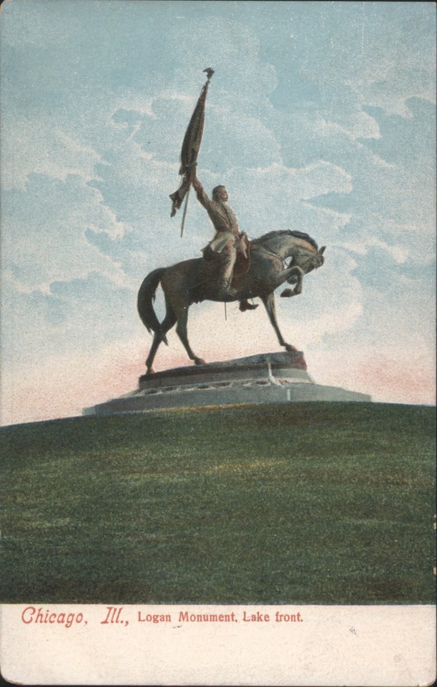 Chicago, Illinois IL Logan Monument, Lake Front Leighton Vintage Postcard