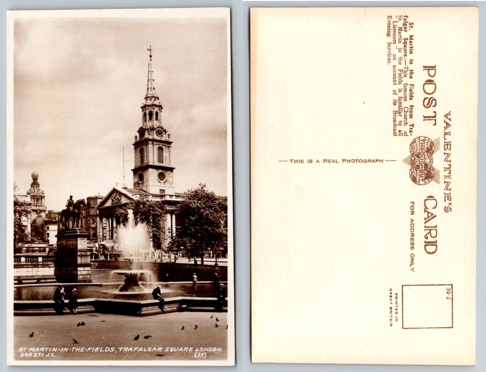 St Martin-in-the-Fields Trafalgar Square London RPPC Postcard Valentine's