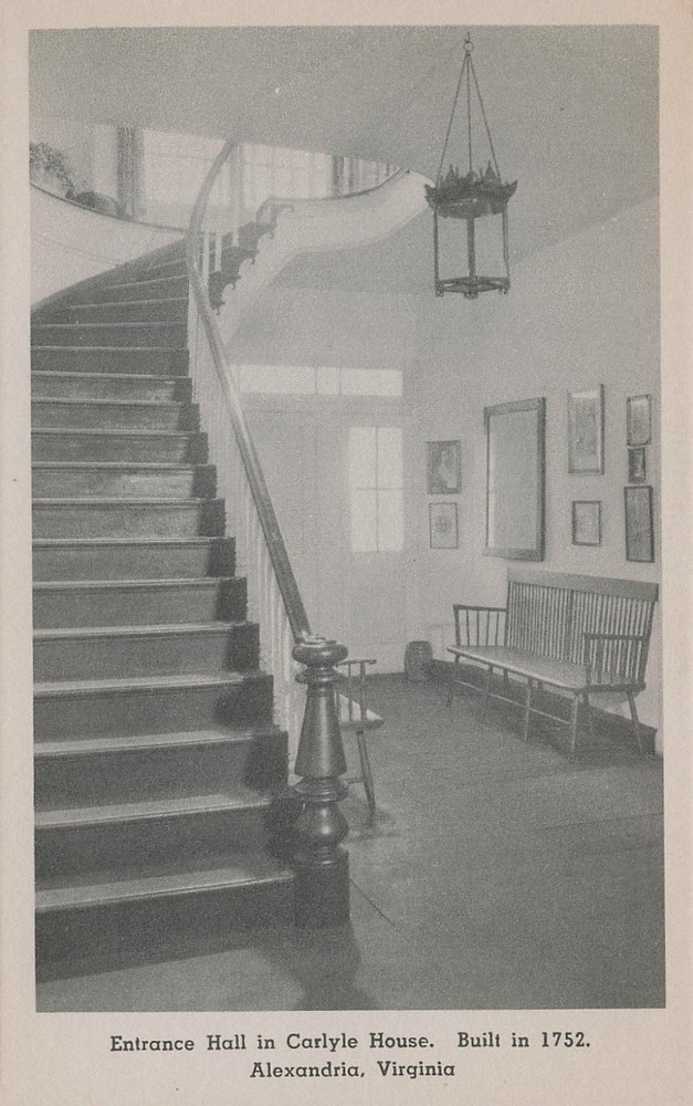 CARLYLE HOUSE ENTRANCE HALL & STAIRCASE POSTCARD ALEXANDRIA VA VIRGINIA 1940s