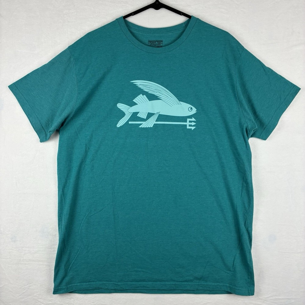 Patagonia Flying Fish Graphic T-Shirt Slim Fit Teal Men’s XXL