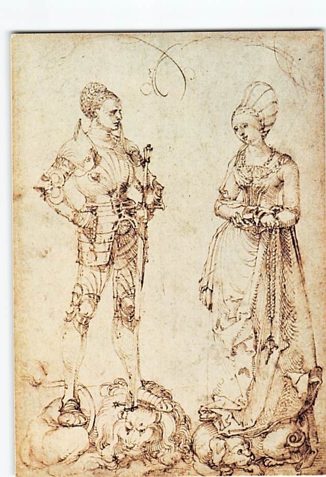 Postcard Knight & Lady by Albrecht Dürer