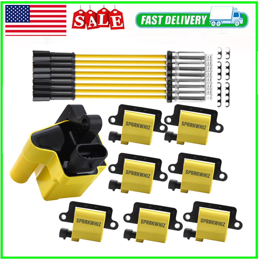 8-Pack Chevy Silverado GMC Ignition Coil & Spark Plug Wire Set UF271 D581 Square